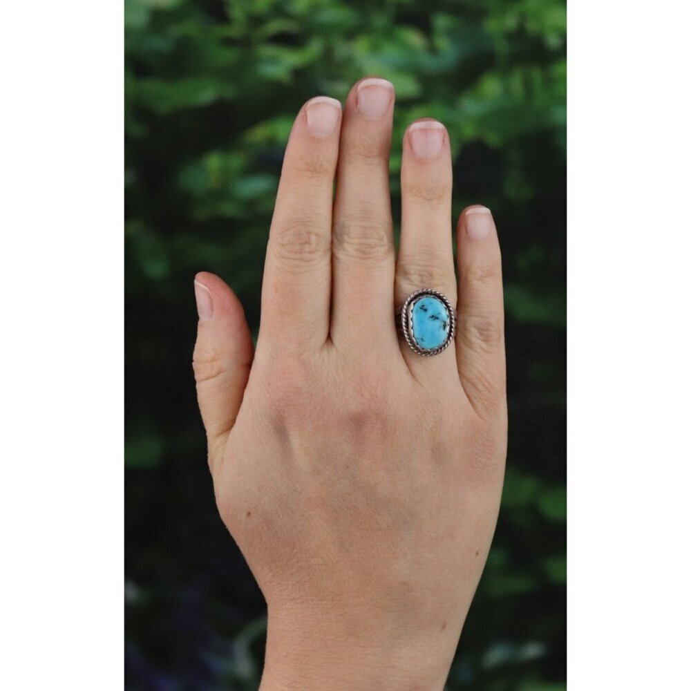 Sterling Silver Natural Turquoise Ring Size 6 - Picture 2 of 6